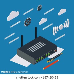 Wireless router flat 3d isometric vector concept illustration