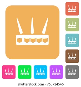 Wireless router flat icons on rounded square vivid color backgrounds.