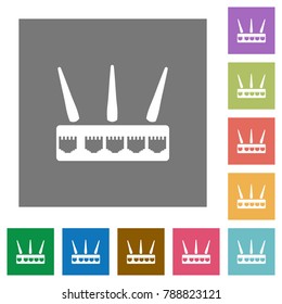Wireless router flat icons on simple color square backgrounds
