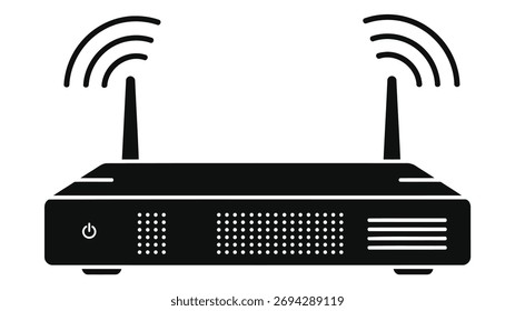 A wireless router icon, isolated on a white background, symbolizes internet connectivity and network communication. It represents modern technology for home and business use.