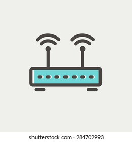 Wireless router icon thin line for web and mobile, modern minimalistic flat design. Vector icon with dark grey outline and offset colour on light grey background.