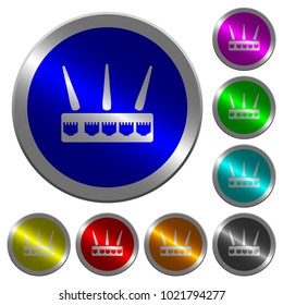 Wireless router icons on round luminous coin-like color steel buttons