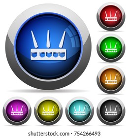 Wireless router icons in round glossy buttons with steel frames