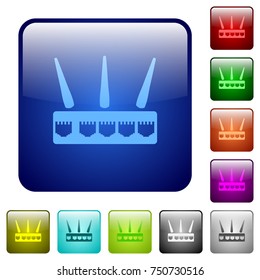 Wireless router icons in rounded square color glossy button set