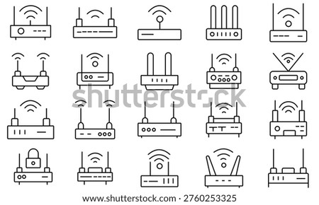 Wireless router icons. WiFi router icons. Wireless network signal symbols, technology symbol.