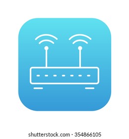 Icono de línea de enrutador inalámbrico para web, móvil e infografía. Icono de blanco vector en el cuadrado de gradiente azul con esquinas redondeadas aisladas en fondo blanco.