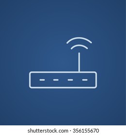 Wireless-Router-Line-Symbol für Web-, Mobil- und Infografiken. Vektorhellblaue Symbol einzeln auf blauem Hintergrund.