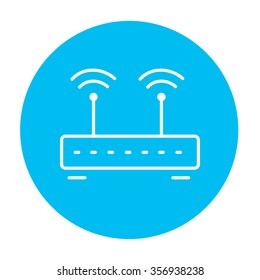 Wireless router line icon for web, mobile and infographics. Vector white icon on the light blue circle isolated on white background.