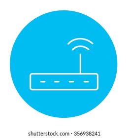 Wireless router line icon for web, mobile and infographics. Vector white icon on the light blue circle isolated on white background.