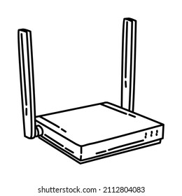 Wireless Router Part of Electronic for Home Device Hand Drawn Icon Set Vector.