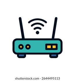 Wireless router radiating internet connection. Icon symbol illustration