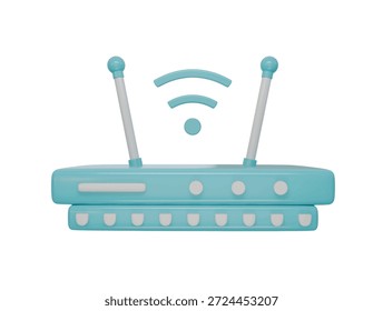 Wireless Router with Signal icon 3d render illustration