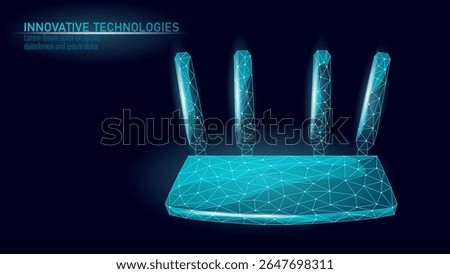 Wireless router technology illustration. Internet hub modem networking communication design. Home office business connectivity device. Polygonal style teal blue background vector