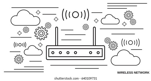 Wireless router thin line art style vector concept illustration