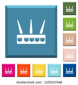 Wireless router white icons on edged square buttons in various trendy colors