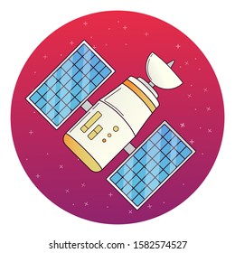 Wireless satellite communication. Spacecraft icon.Transmitting signal. Flat illustration vector.Isolated on a white background.