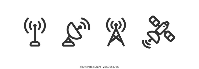 Ícone de satélite sem fio. Antena de comunicação. Sinal de telecom. Torre de transmissão.