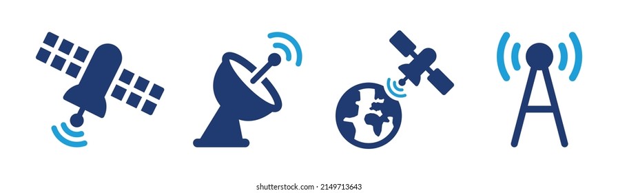 Wireless satellite technology icon set. Containing satellite dish, space orbital and telecommunication. Vector illustration