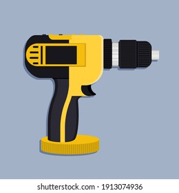 Destornillador inalámbrico. Dispositivos de construcción y mecánica. Ilustración vectorial.