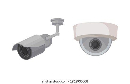 Wireless Security Camera or Closed-circuit Television for Monitoring and Surveillance Vector Set