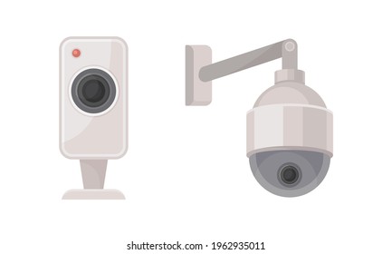 Wireless Security Camera or Closed-circuit Television for Monitoring and Surveillance Vector Set