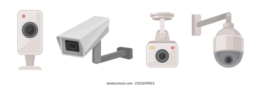 Wireless Security Camera or Closed-circuit Television for Monitoring and Surveillance Vector Set