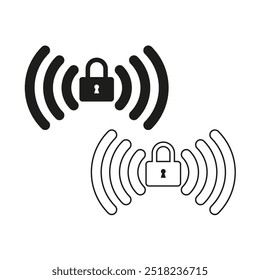 Wireless security icon. Lock and signal symbol. Padlock protection vector. Digital safety illustration.