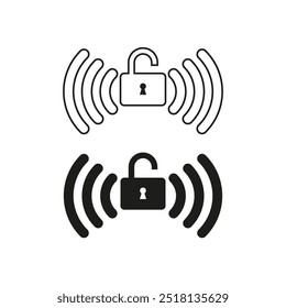 Ícones de bloqueio de segurança sem fio. Símbolos de bloqueio de sinal. Abra o vetor de cadeado. Design seguro.