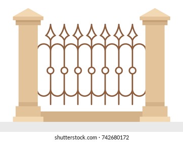Wireless segment of fence. Old fashion wall. Exterior design element. Closed territory. Fences around the church. Part of government building. Palace wall.