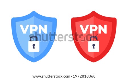 Wireless shield with text VPN and no VPN wifi icon sign flat design vector illustration. Wifi internet signal symbols in the security shield isolated on white background.