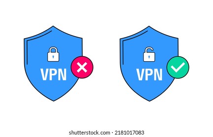 Wireless shield VPN and no VPN line icon sign flat design. VPN security banner. Virtual private network connectivity overview. Vector illustration