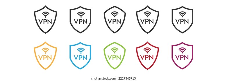 Wireless shield VPN WiFi icon sign flat design vector illustration set.