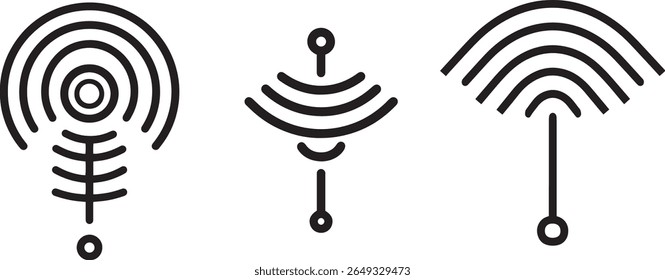 Wireless Signal Antenna Icon Set. Minimal Line Style Transmission Symbols