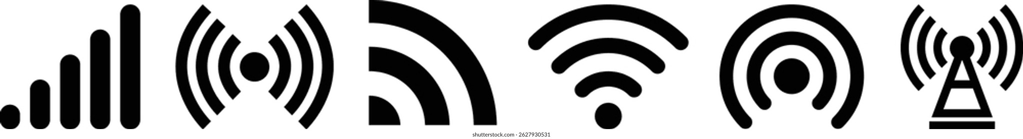Conjunto de ícones de antena e sinal wireless | Símbolos vetoriais de conectividade e comunicação
