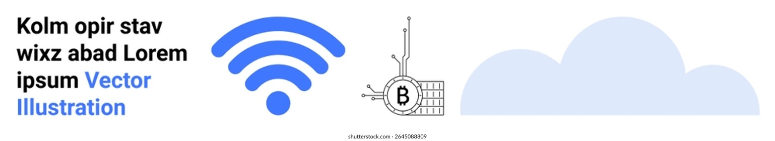 señal inalámbrica, símbolo de blockchain y nube. Ideal para la industria tecnológica, la comunicación inalámbrica, la seguridad blockchain, el almacenamiento en la nube, los servicios de Internet, las redes digitales y los temas de transferencia de datos