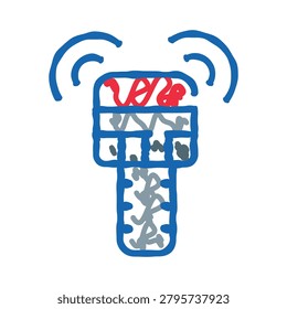 Wireless signal device transmitting network communication data, conceptualizing technology, connectivity, and digital information systems with a hand drawn doodle style