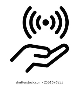 Wireless signal held by hand icon vector. Editable stroke
