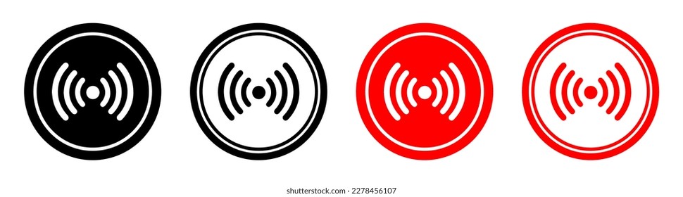 Wireless signal icon, internet symbol, button for wifi black and red