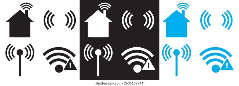 Wireless signal icons . includes wifi, antenna, radio, sound waves, perfect for tech design. Vector for websites, mobile interfaces, presentations, banner, visual branding etc. Vector illustration. 