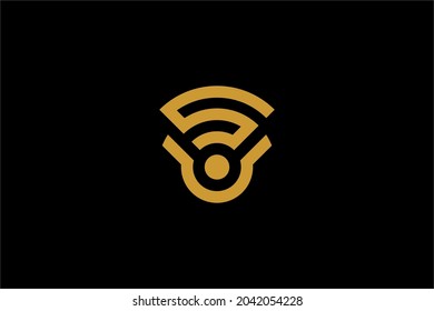 Wireless signal logo design vector. Letter S outline logo. Signal illustration. Blue colors logo design.