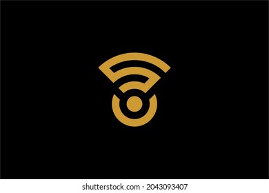 Wireless signal logo design vector. Letter S outline logo. Signal illustration. Blue colors logo design.