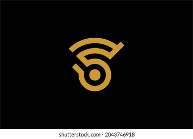 Wireless signal logo design vector. Letter S outline logo. Signal illustration. Blue colors logo design.