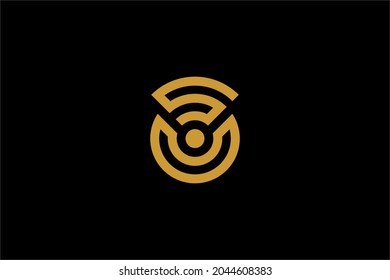 Wireless signal logo design vector. Letter S outline logo. Signal illustration. Blue colors logo design.