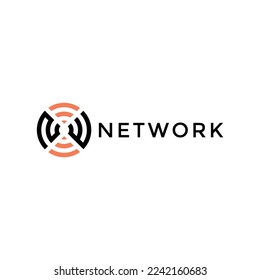Wireless Signal logo template design with initials n and w. Wifi logo, radio wave icon vector