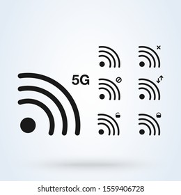 wireless signal set 5G. Simple vector modern icon design illustration.