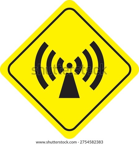 Wireless Signal Source Alert Icon for Telecommunication Area, Antenna Signal Strength and Electromagnetic Field Alert Sign