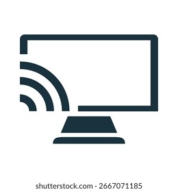 Wireless signal streaming to computer monitor, symbolizing connectivity and data transfer