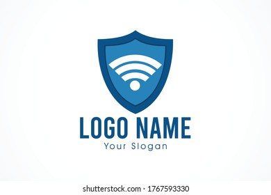 wireless signal wave.  Wi-fi shield protection logo 