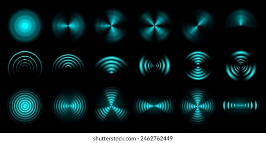 Wireless signal waves. Futuristic sound wave, digital beam and radial waveforms isolated vector overlay set of futuristic sound wave, wireless radar, electric glowing illustration