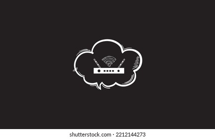 Wireless signals in cloud hand drawn vector icon. Modern vector icon design template